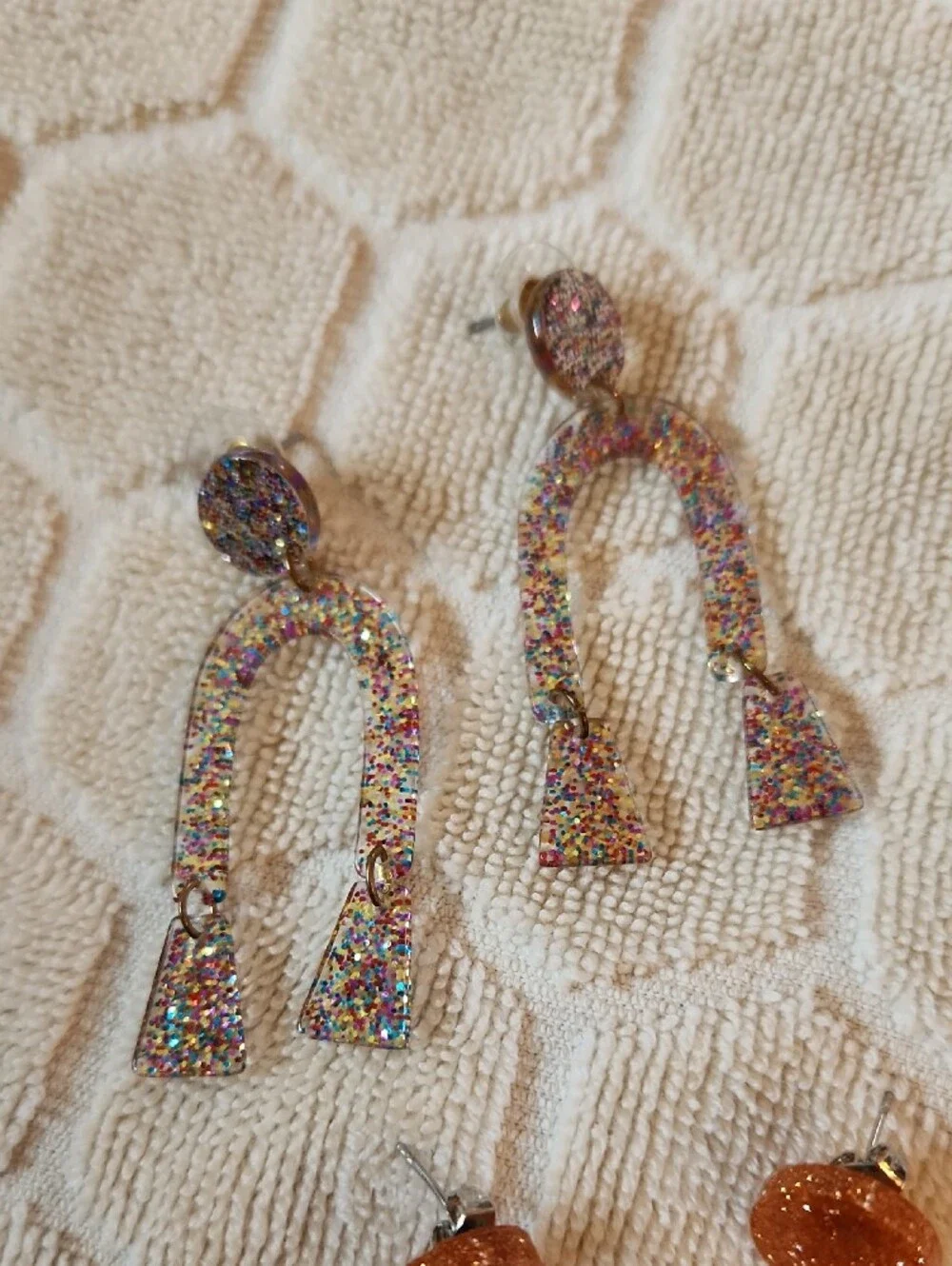 Mixed Statement Earring Lot — Gold, Iridescent, Orange
